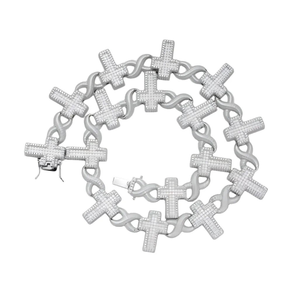 Sterling Silver Iced Out Rhodium  Infinity Cross Chain- M5042429
