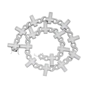 Sterling Silver Iced Out Rhodium  Infinity Cross Chain- M5042429