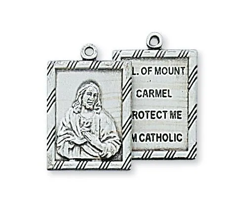 Sterling Silver Scapular Medal (3/4") with chain, box and velvet bag