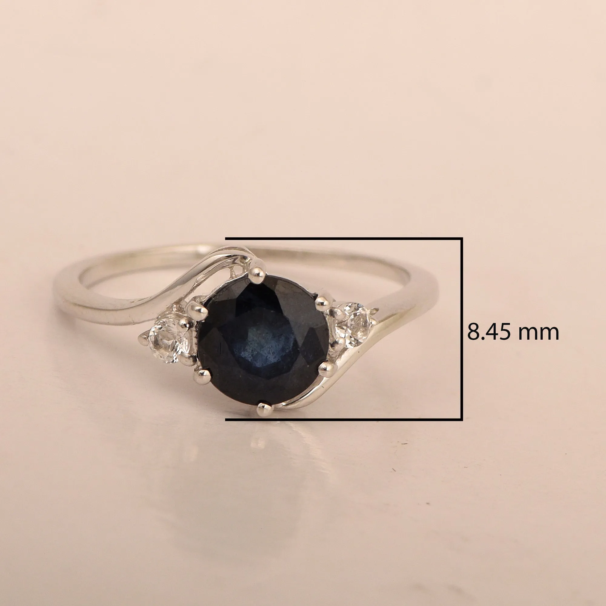 Sterling Silver Timeless Blue Sapphire Round 7 MM Women Engagement Ring
