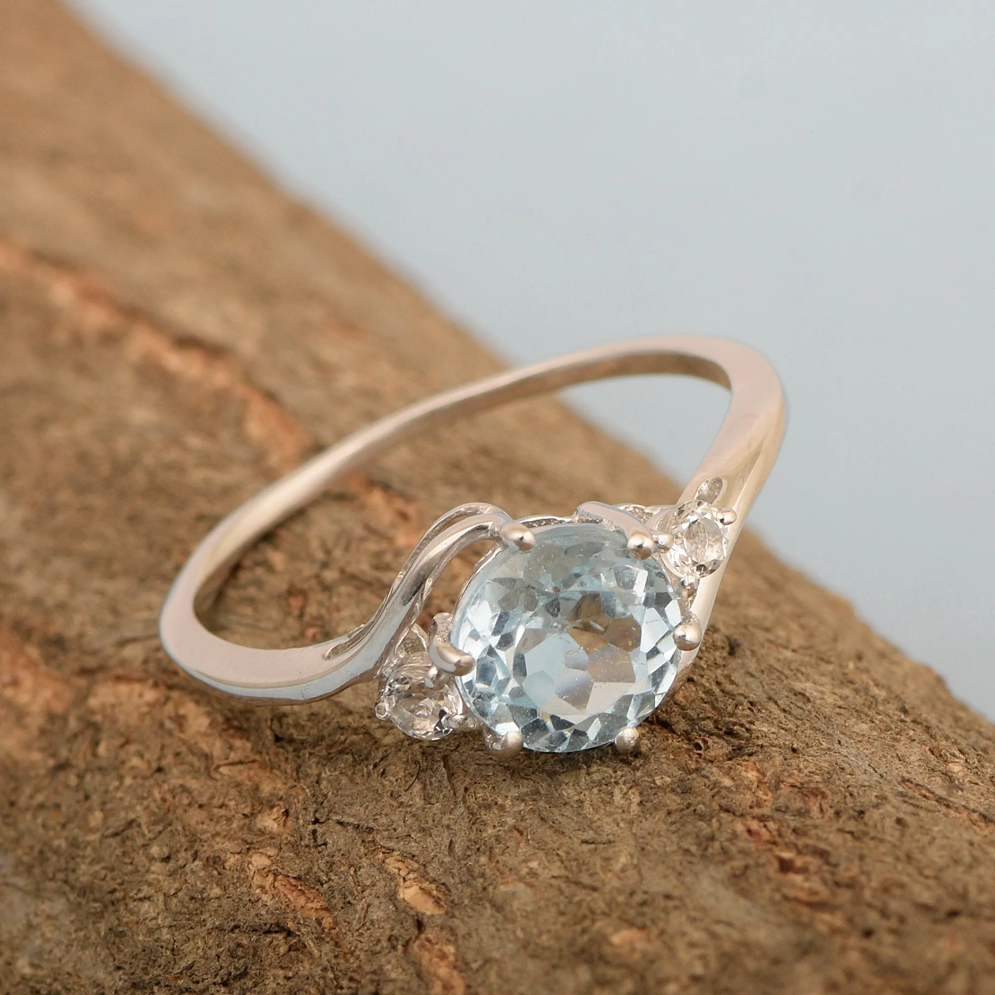 Sterling Silver Timeless Blue Topaz Round 7 MM Women Engagement Ring