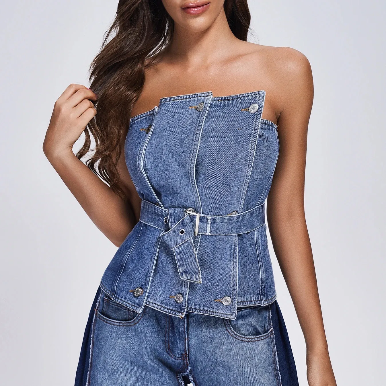 Strapless Off The Shoulder  Denim Top