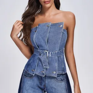 Strapless Off The Shoulder  Denim Top