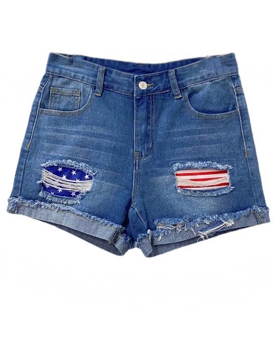 Stunncal National Flag Torn Denim Shorts