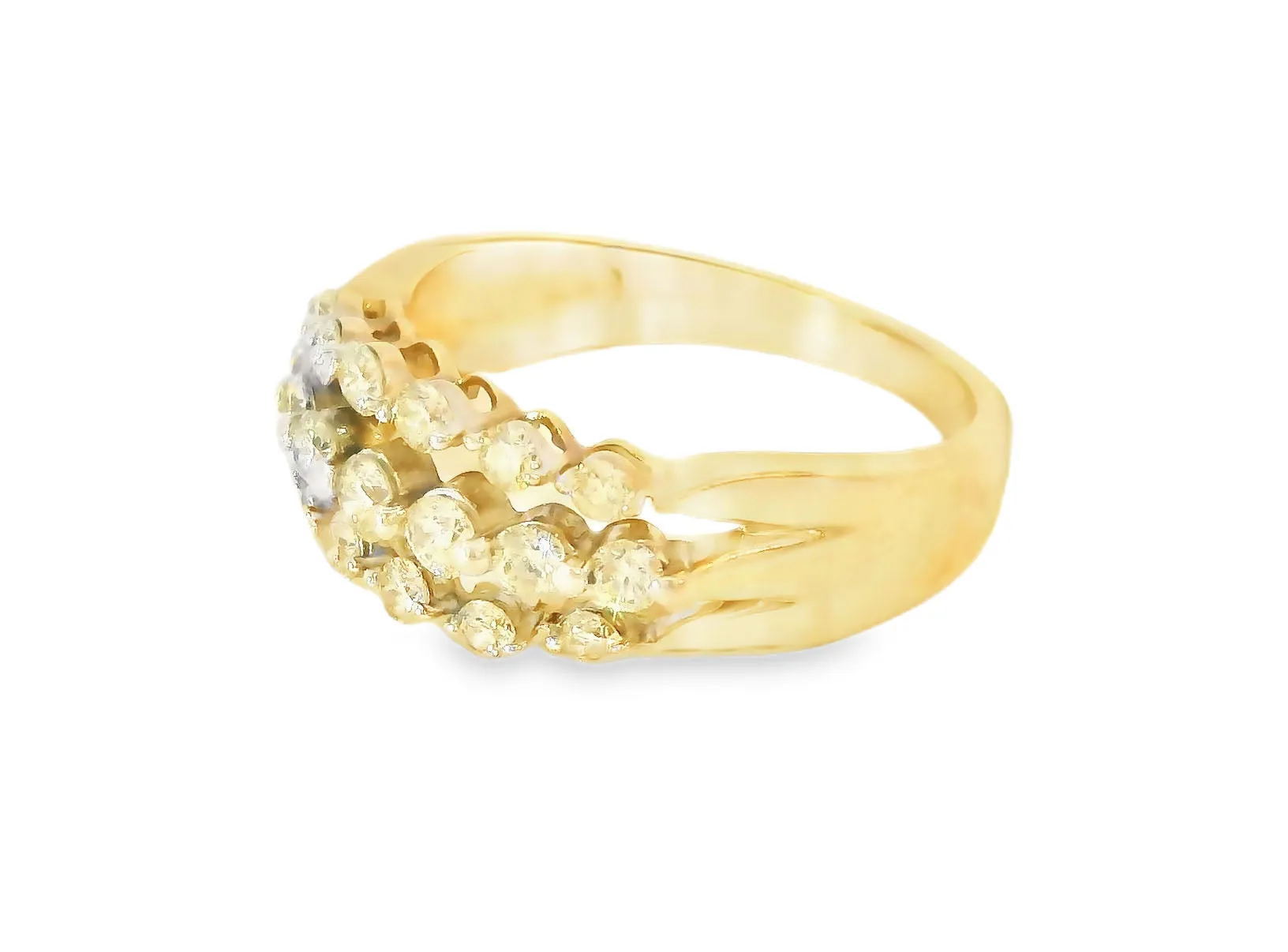 Stunning 14K Yellow Gold 3-Row Diamond Wedding Band Ring