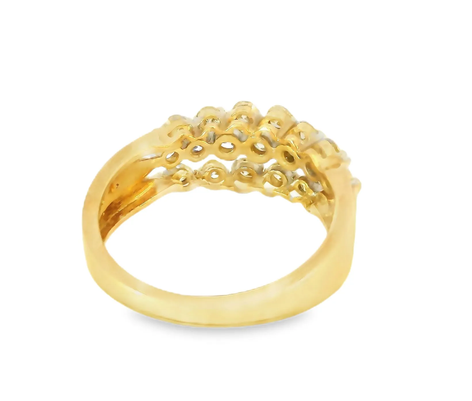 Stunning 14K Yellow Gold 3-Row Diamond Wedding Band Ring