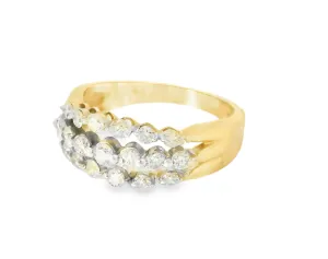 Stunning 14K Yellow Gold 3-Row Diamond Wedding Band Ring