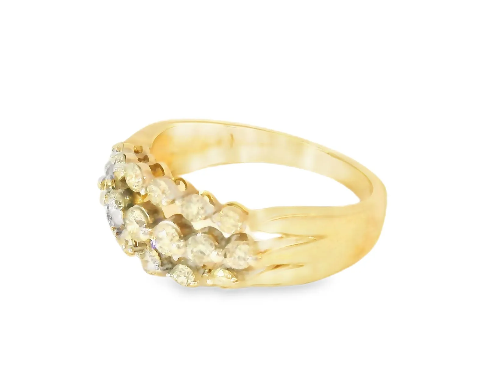 Stunning 14K Yellow Gold 3-Row Diamond Wedding Band Ring