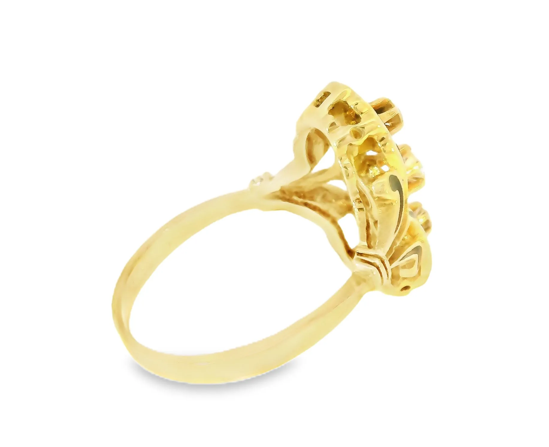 Stunning Antique 14K Yellow Gold Handmade Enamel Diamond Ring