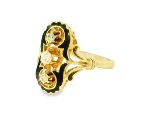 Stunning Antique 14K Yellow Gold Handmade Enamel Diamond Ring