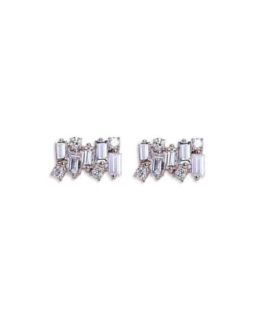 SUZANNE KALAN | Shimmer Stud Earrings | Baguette-Cut and White Diamond