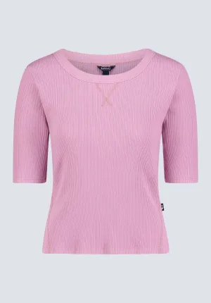 Tabbey Women's Elbow-Length Sleeve Ribbed Top, Lilas Pink - KT0152F