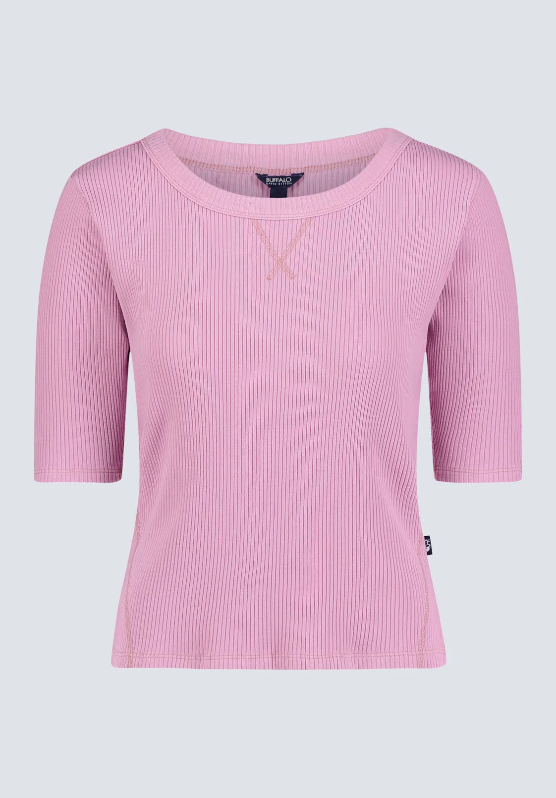 Tabbey Women's Elbow-Length Sleeve Ribbed Top, Lilas Pink - KT0152F