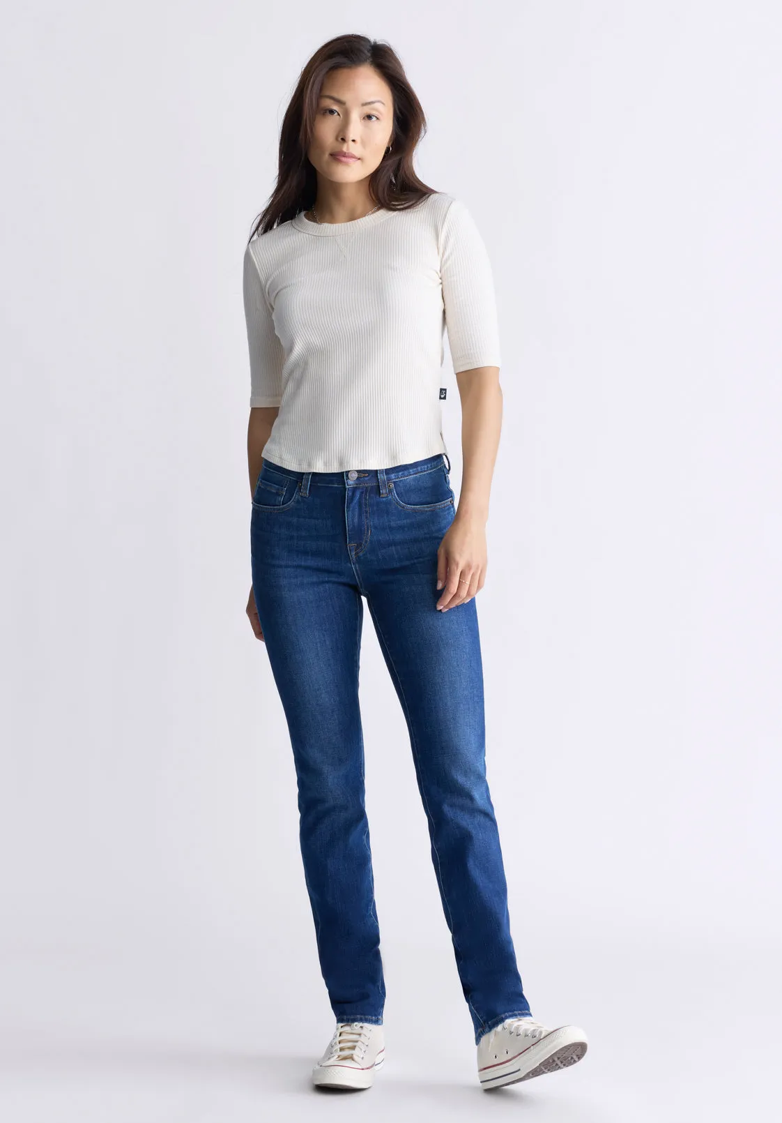 Tabbey Women's Elbow-Length Sleeve Ribbed Top, White - KT0166F