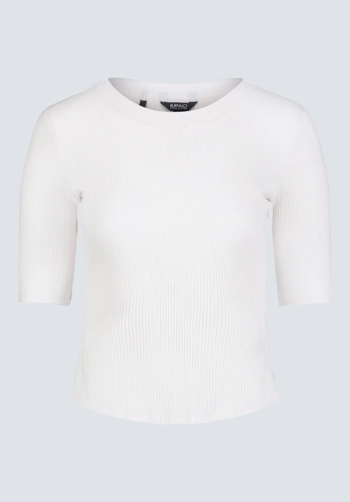 Tabbey Women's Elbow-Length Sleeve Ribbed Top, White - KT0166F