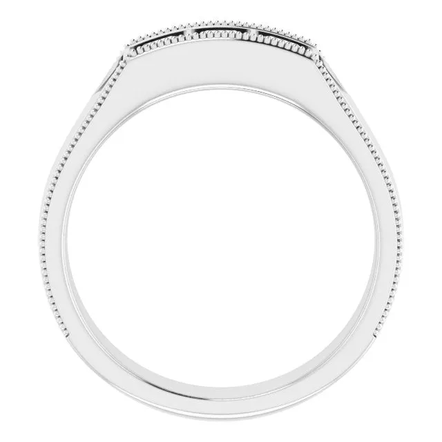 Three Stone 1.0 ctw Bar Set Princess Diamond Men's Ring Milgrain Accent