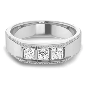 Three Stone 1.0 ctw Bar Set Princess Diamond Men's Ring Milgrain Accent