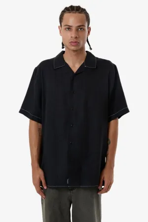 Thrills Hemp Minimal Contrast Stitch Bowling Shirt Black