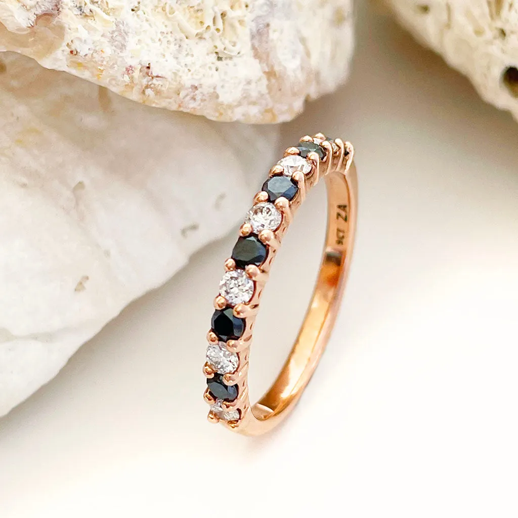 Timeless Black and White Diamond Half Eternity Rose Gold Band