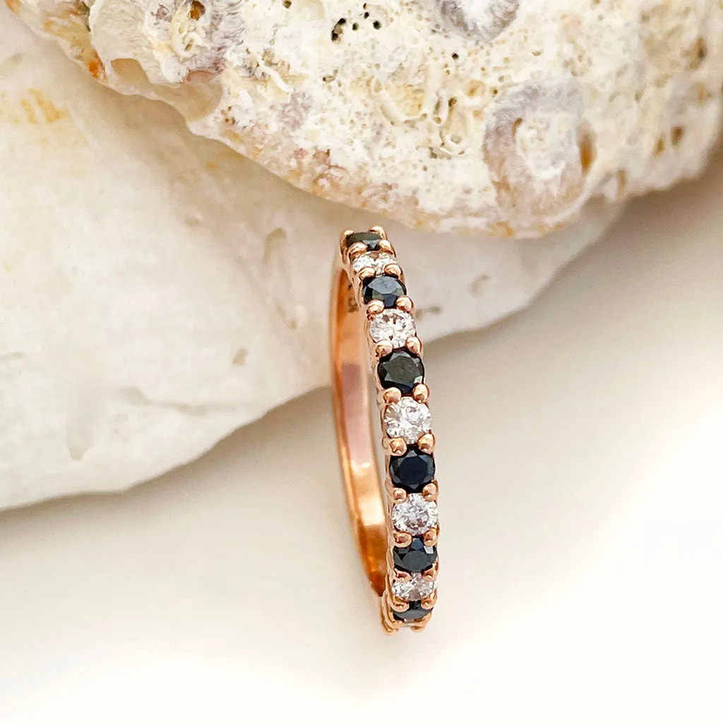 Timeless Black and White Diamond Half Eternity Rose Gold Band