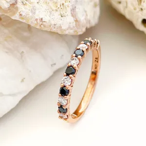 Timeless Black and White Diamond Half Eternity Rose Gold Band