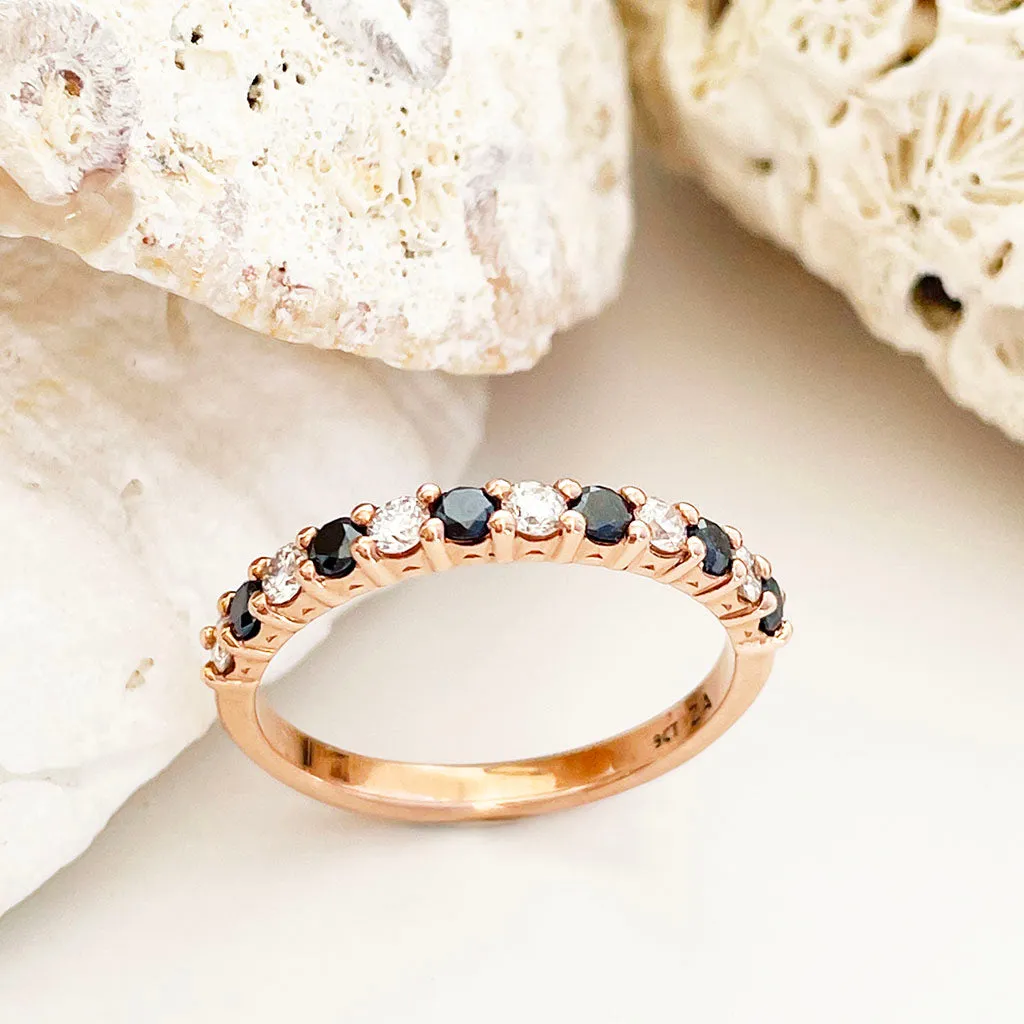 Timeless Black and White Diamond Half Eternity Rose Gold Band