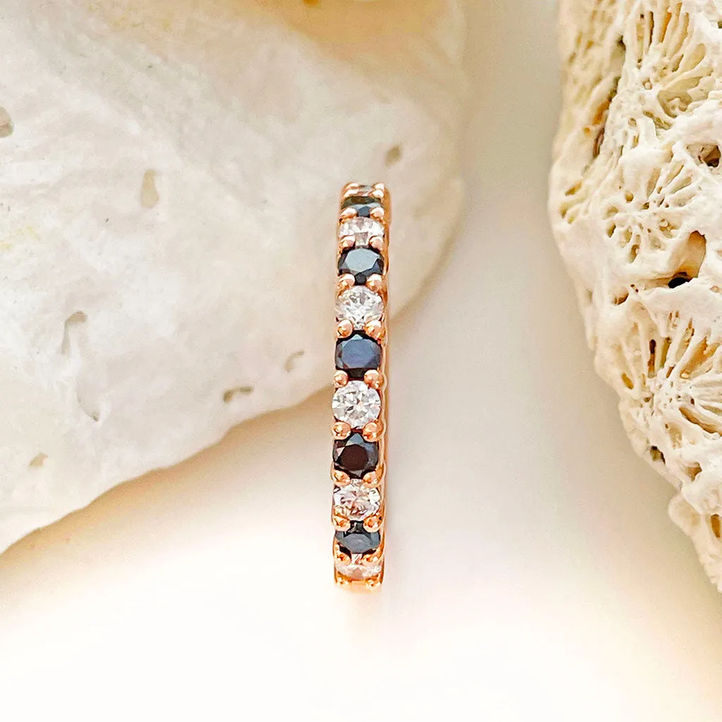 Timeless Black and White Diamond Half Eternity Rose Gold Band