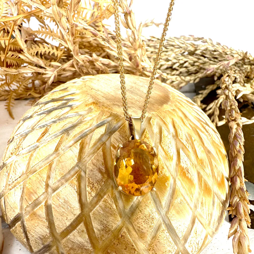 Timeless Citrine Oval Yellow Gold Pendant