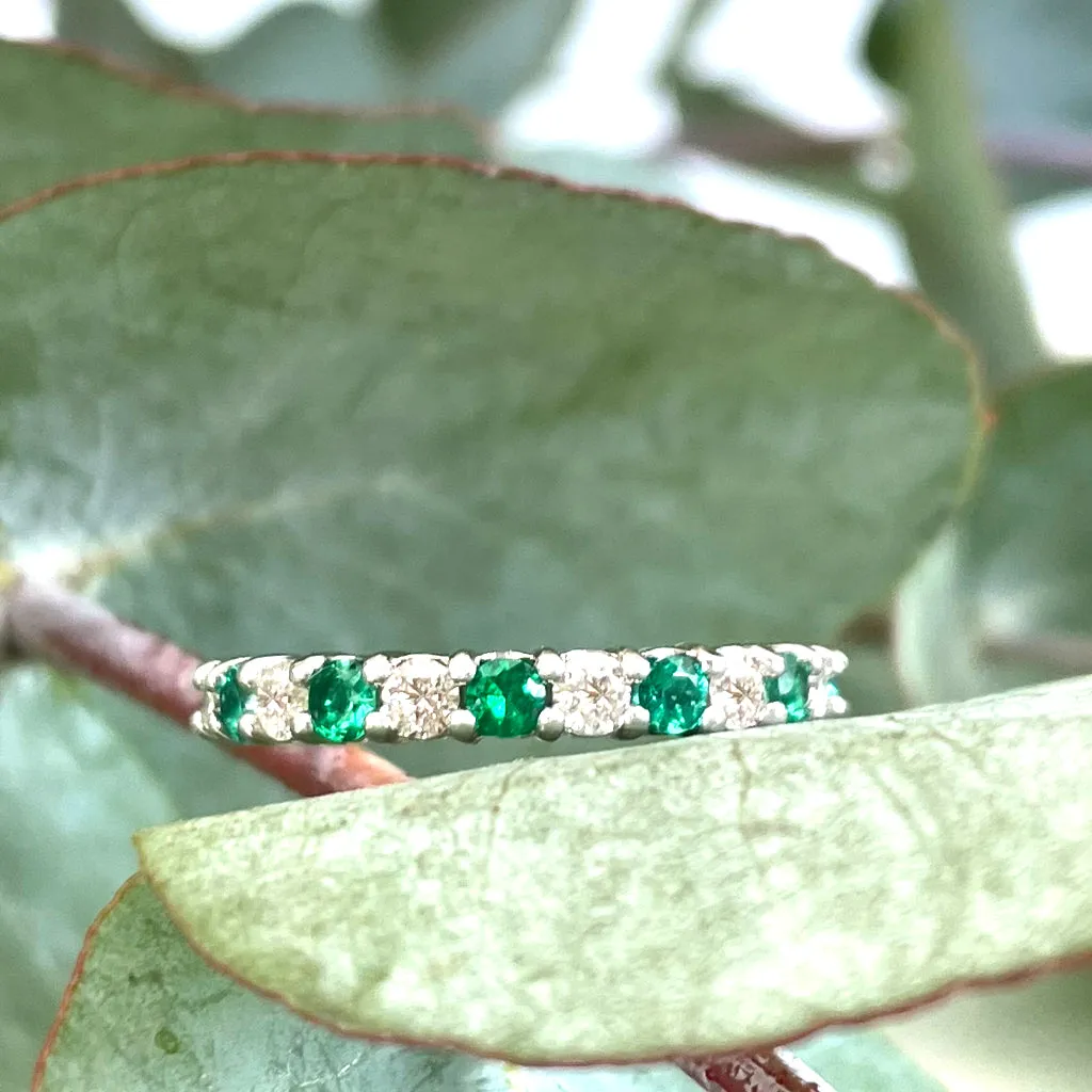 Timeless Emerald and Diamond Half Eternity Band