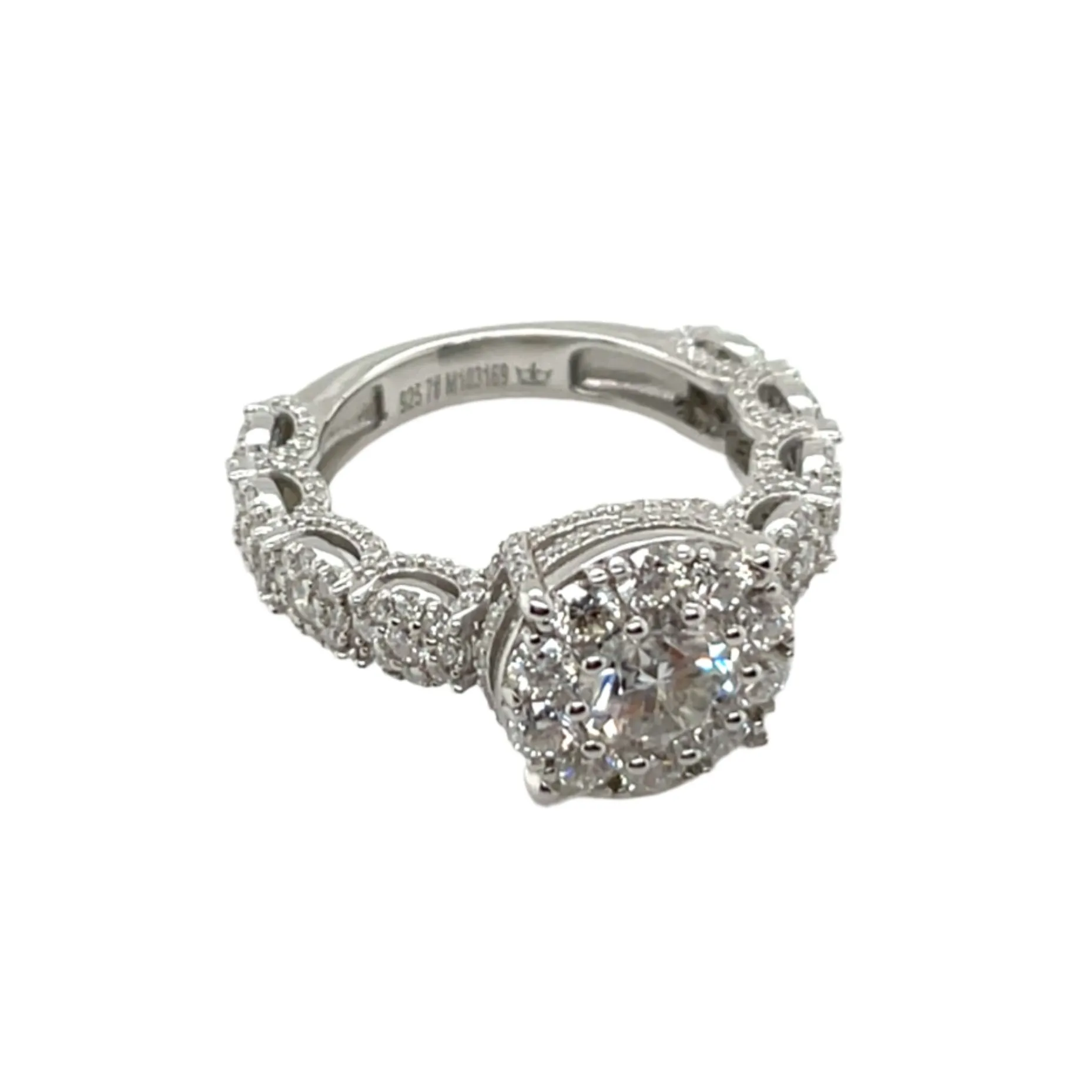 Timeless Halo Engagement Ring with Round Lab-Created Moissanite in Sterling Silver 925 - M103169