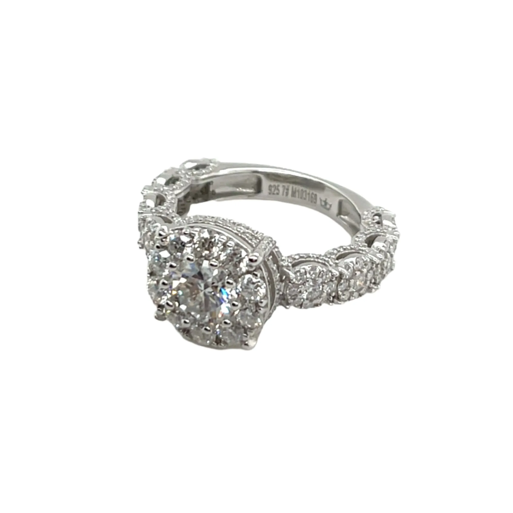 Timeless Halo Engagement Ring with Round Lab-Created Moissanite in Sterling Silver 925 - M103169