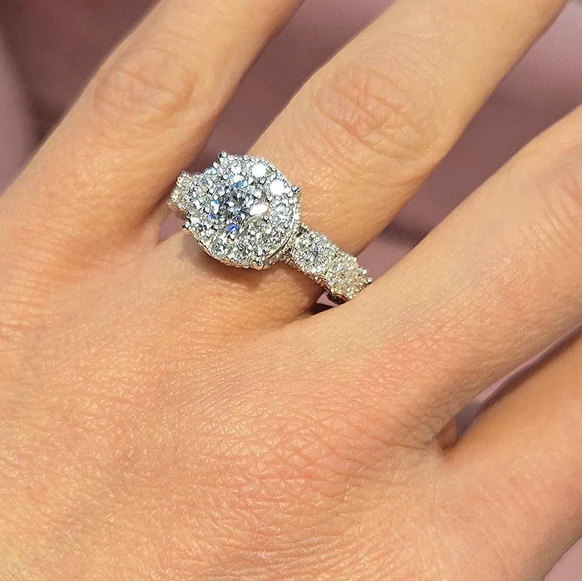 Timeless Halo Engagement Ring with Round Lab-Created Moissanite in Sterling Silver 925 - M103169