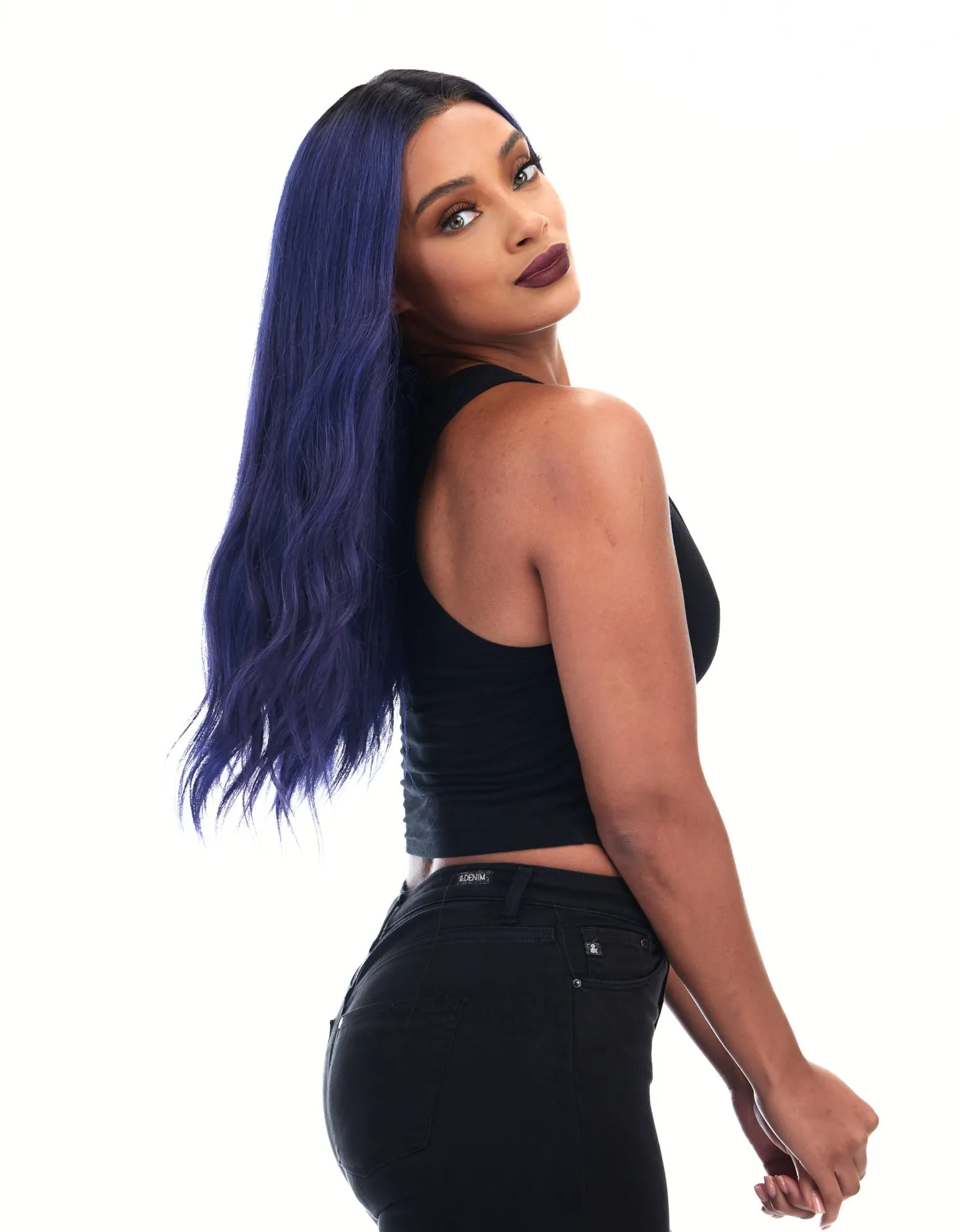 Tokyo Stylez - Knight Rider Blue Human Hair Wig 24" Straight