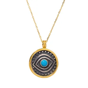 Turquoise & Sterling Silver Positive Energy Pendant Gold Necklace