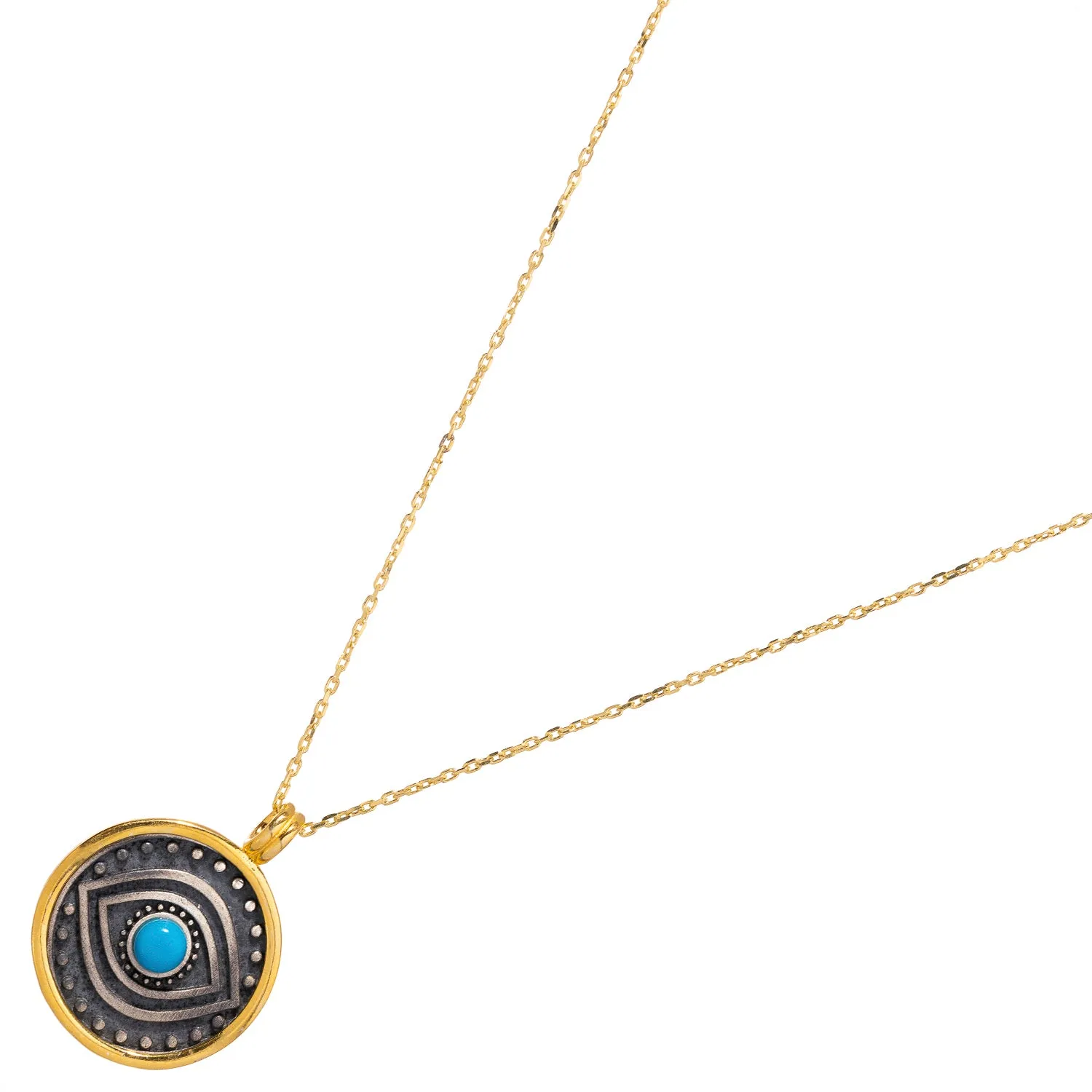 Turquoise & Sterling Silver Positive Energy Pendant Gold Necklace