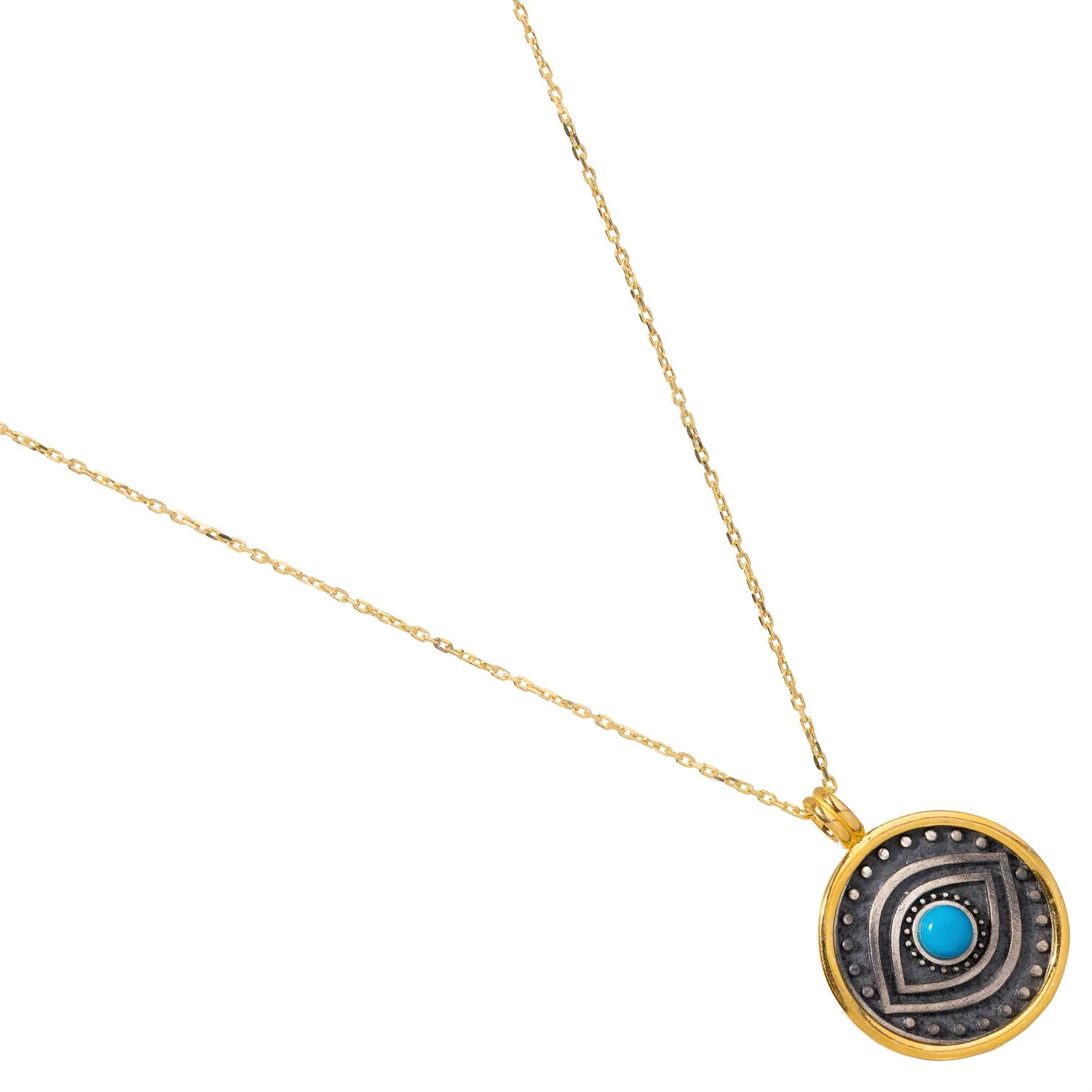 Turquoise & Sterling Silver Positive Energy Pendant Gold Necklace
