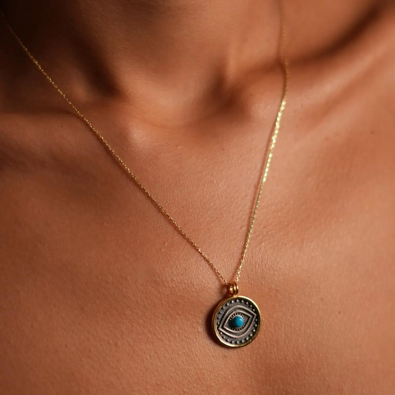 Turquoise & Sterling Silver Positive Energy Pendant Gold Necklace