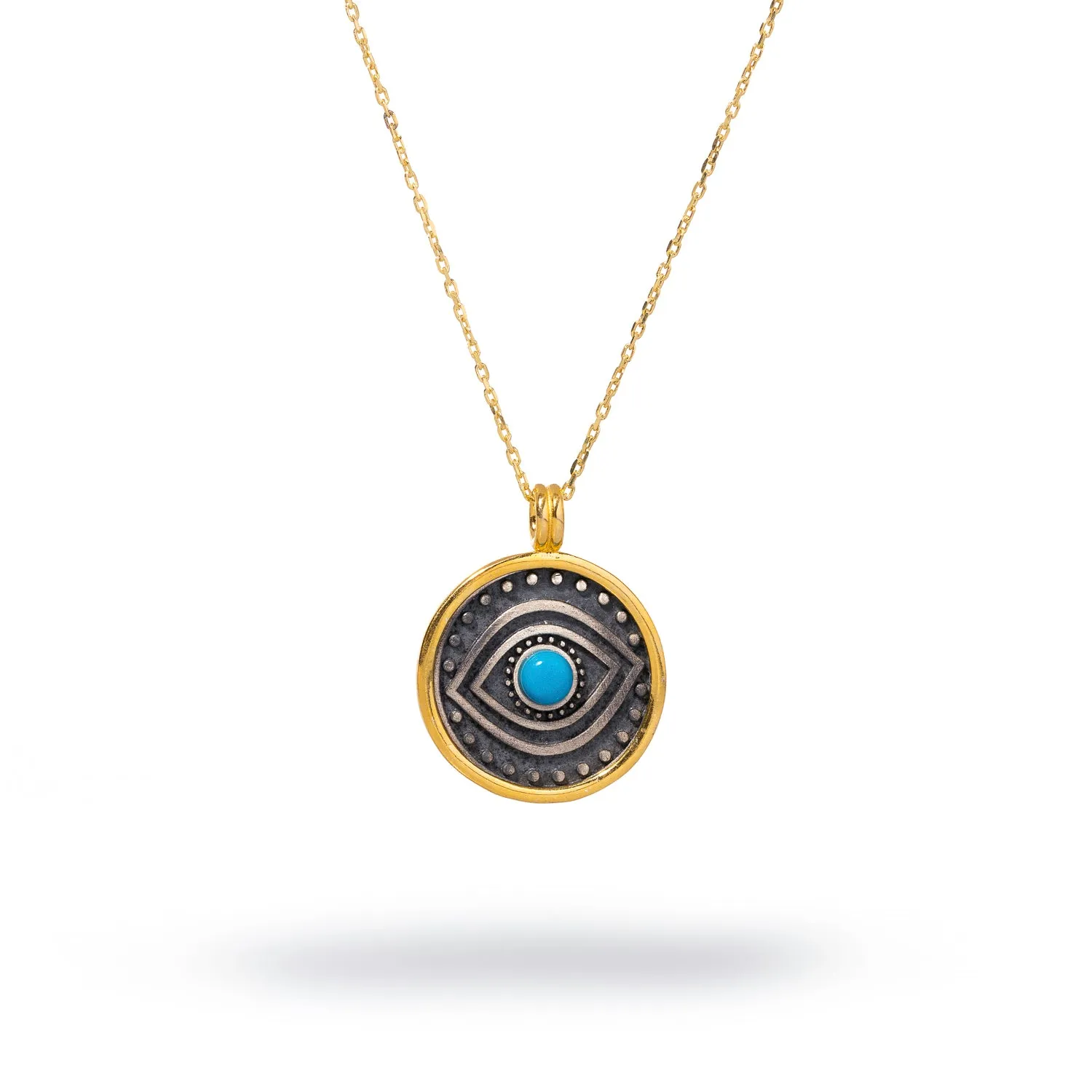 Turquoise & Sterling Silver Positive Energy Pendant Gold Necklace
