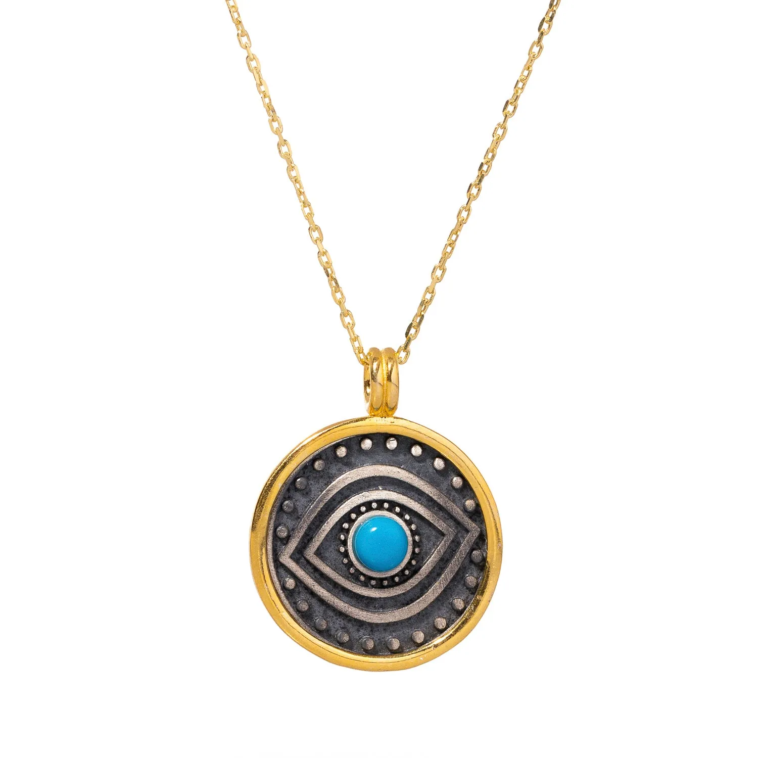 Turquoise & Sterling Silver Positive Energy Pendant Gold Necklace
