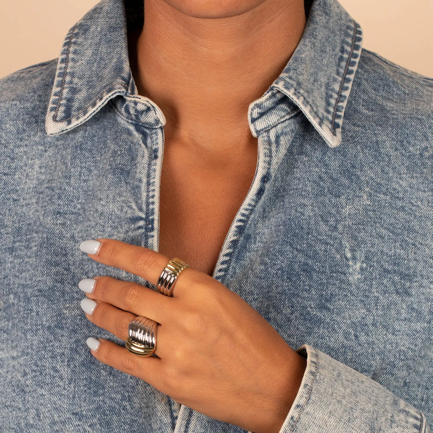 Two Tone Fancy Ridged Ring