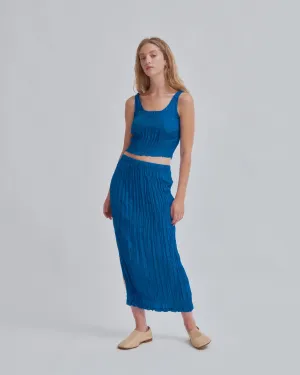 U-Neck Pleated Top in Cerulean
