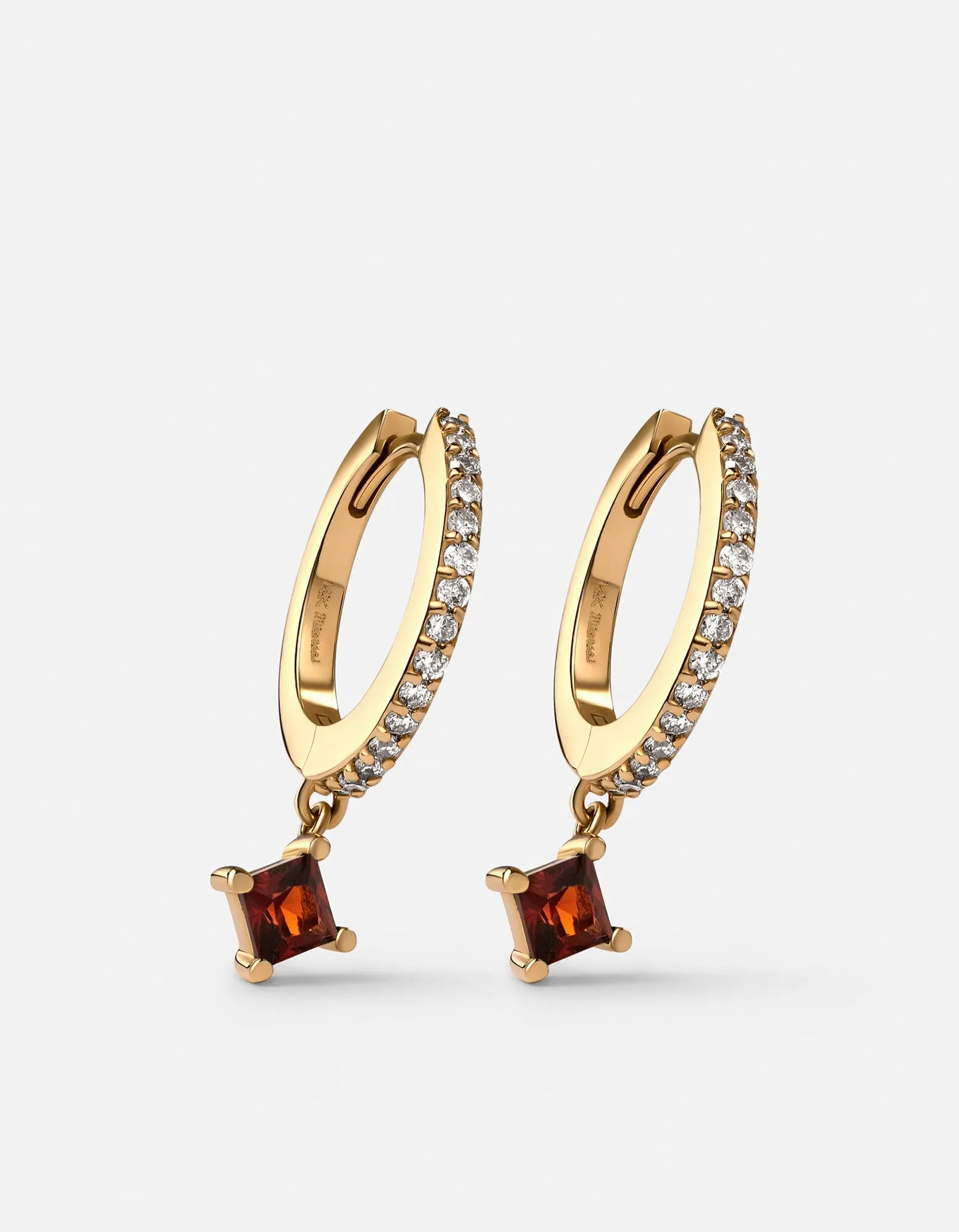 Uma Garnet Earrings, 14k Gold Pavé