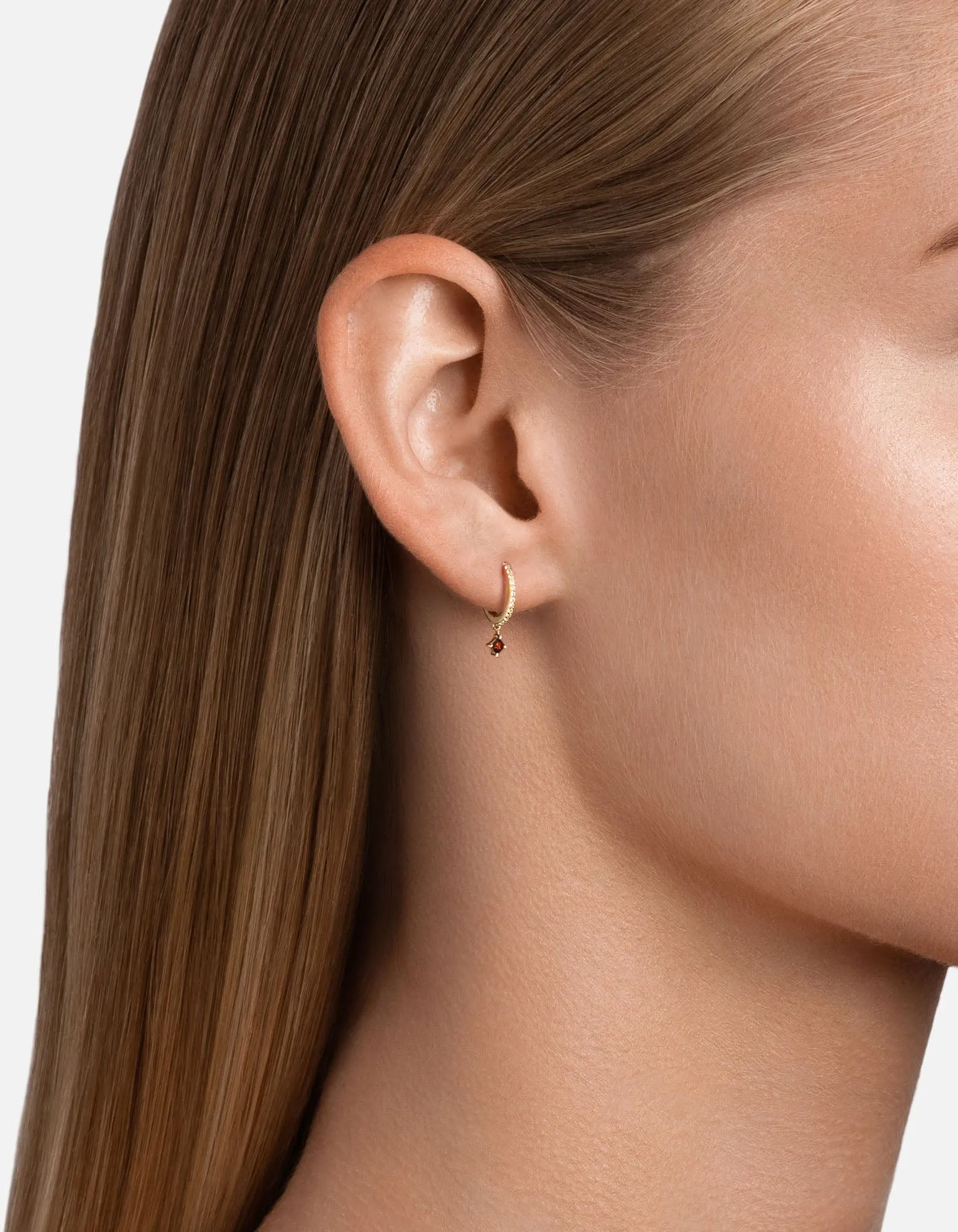 Uma Garnet Earrings, 14k Gold Pavé