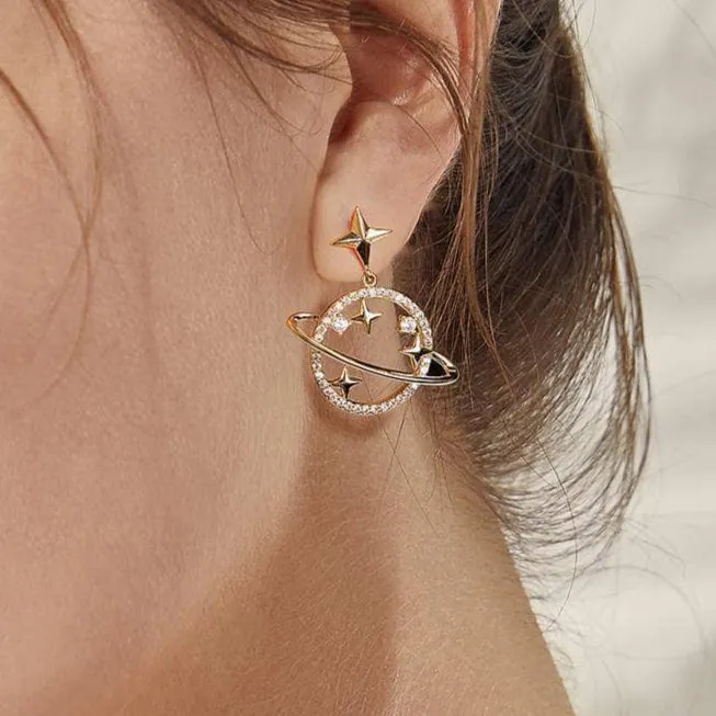 Unique Universe and Stars Diamond Earrings