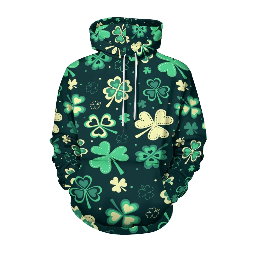 Unisex Hooded Clover Print Sweatshirt 2402000181