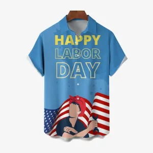 US Labor Day Casual Large Size Short Sleeve Shirt 2408000368