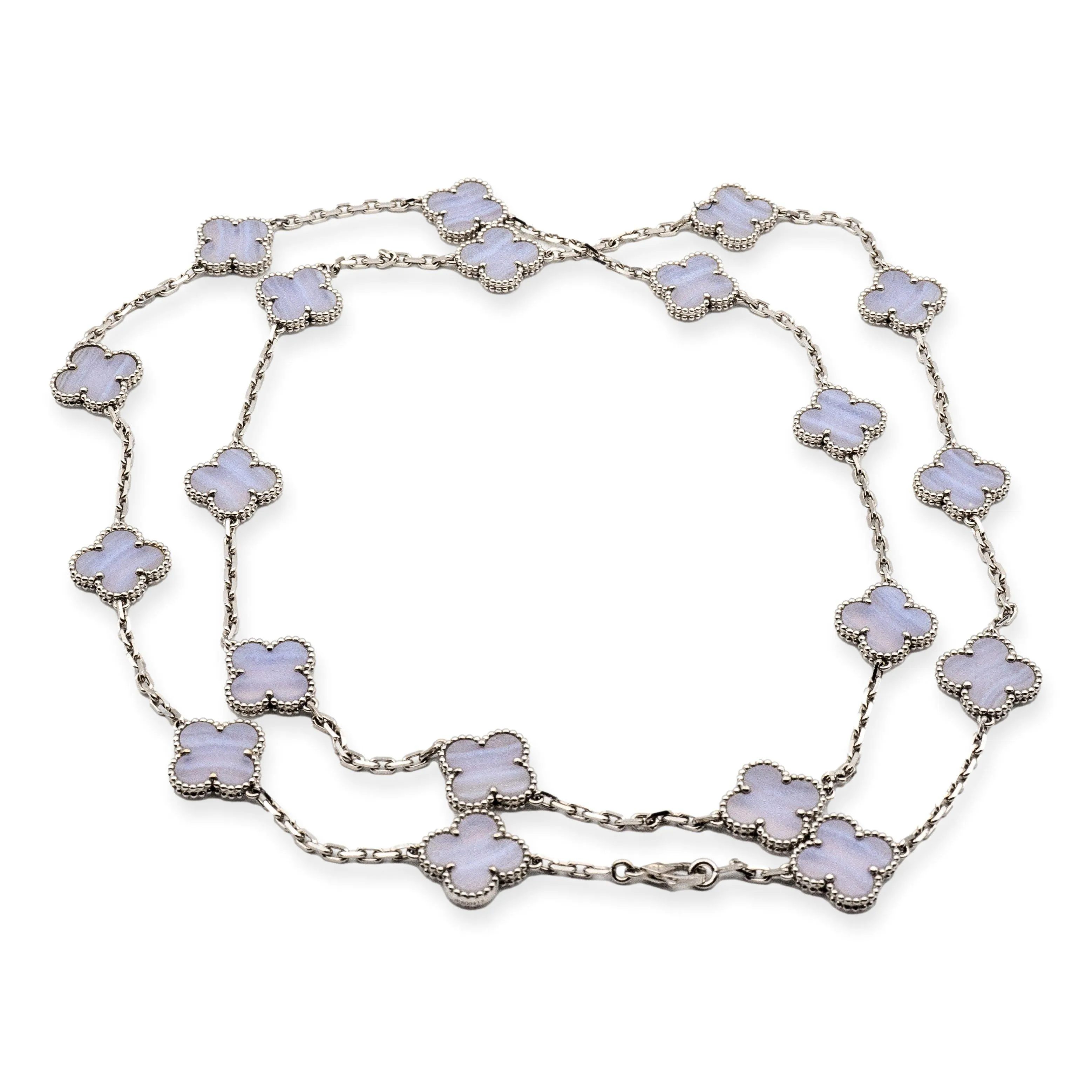 Van Cleef & Arpels 18K White Gold Vintage Alhambra 20 Motif Chalcedony Necklace