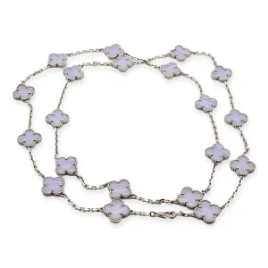 Van Cleef & Arpels 18K White Gold Vintage Alhambra 20 Motif Chalcedony Necklace