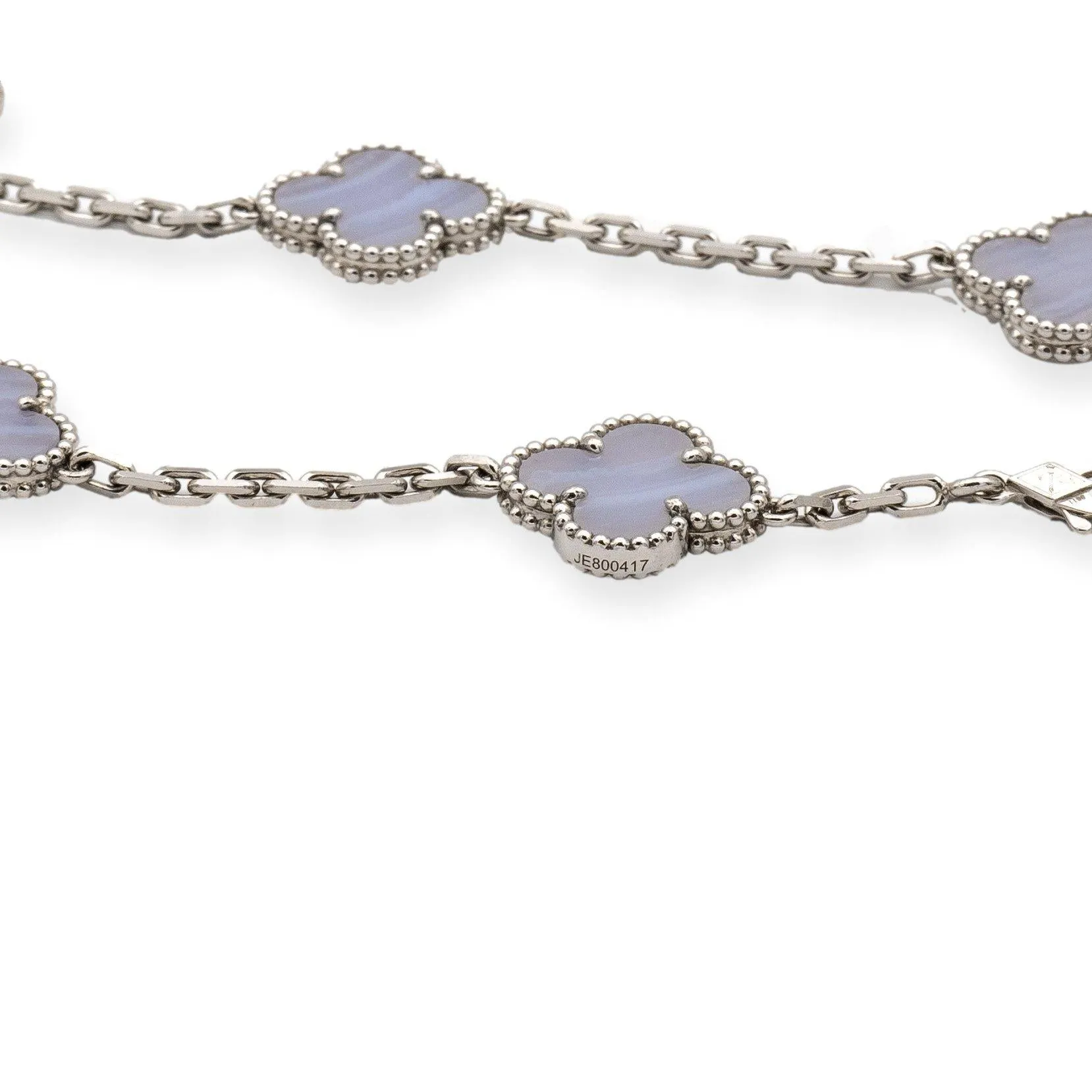 Van Cleef & Arpels 18K White Gold Vintage Alhambra 20 Motif Chalcedony Necklace