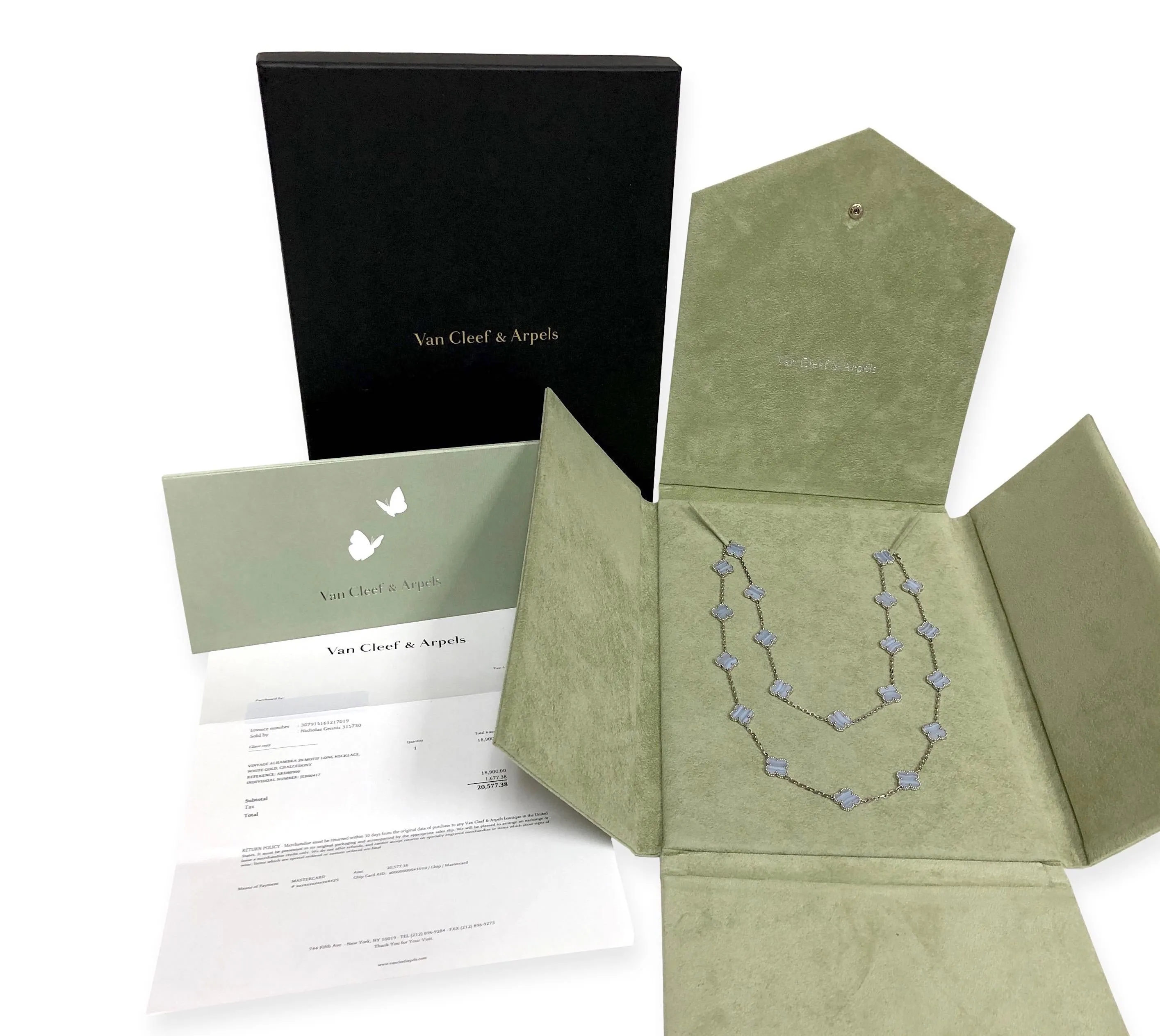 Van Cleef & Arpels 18K White Gold Vintage Alhambra 20 Motif Chalcedony Necklace